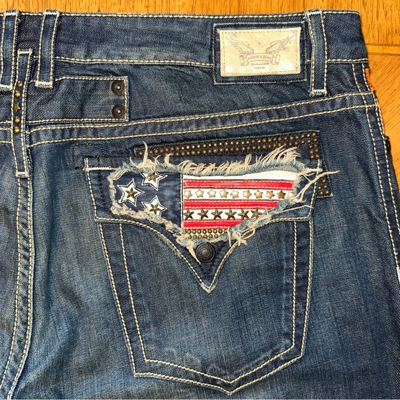 Robin’s Jeans Men’s Size 44x30 Blue Denim American Flag Flap Embellishment USA - Picture 1 of 16